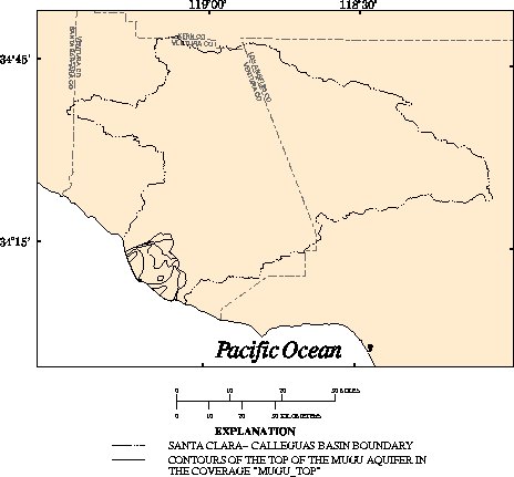 Elevation contours of the top of the Mugu aquifer