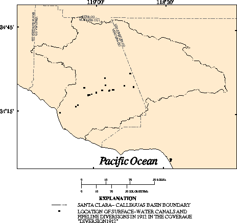 Location of selected surface-water canal and pipline diversions,
1912