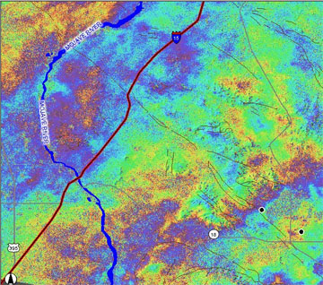 Example image of InSAR in the Mojave area.