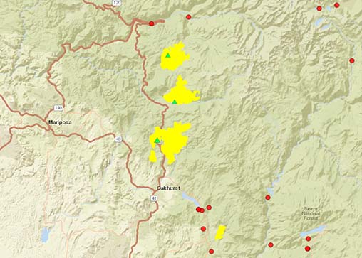 Screenshot of interactive fire map of California