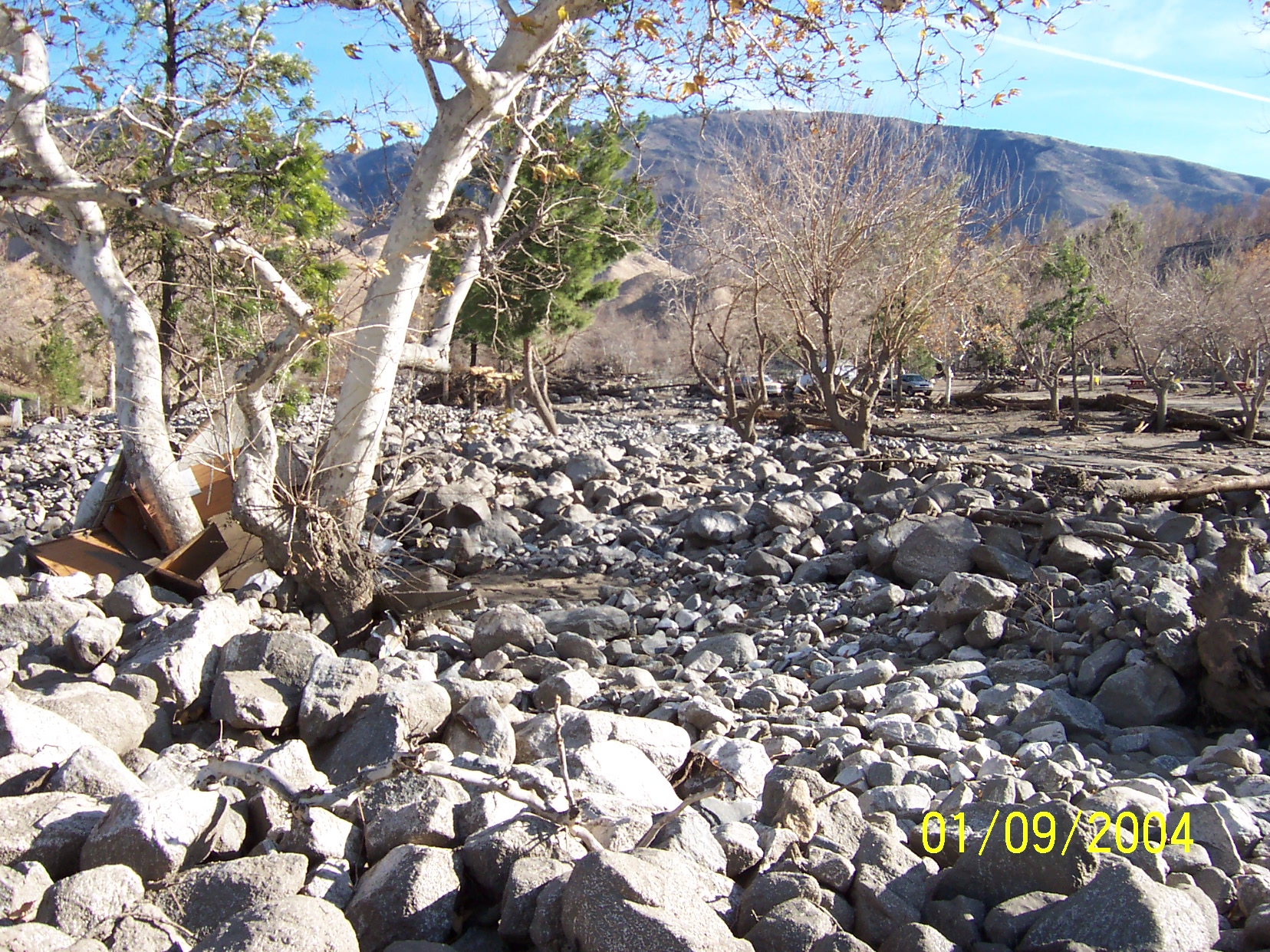 Debris Flow in Cable Canyon following the 2003 Old Fire in California's San Bernardino Mountains
