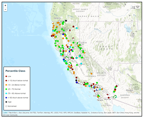 Map showing current stream heights