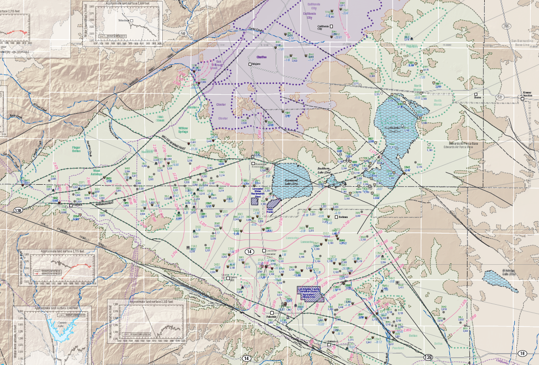 Map of the Antelope Valley groundwater level contours