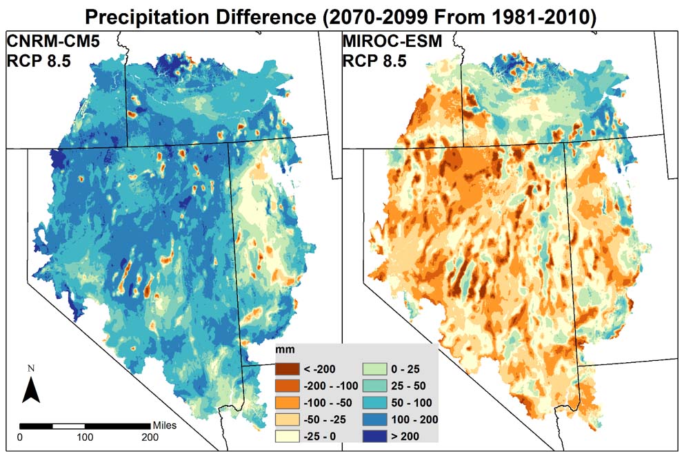 comparison of historic and future modeled precipitation in the Great Basin