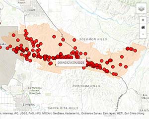 Screenshot of the Interactive Map of Groundwater and Surface Water Monitoring in San Antonio Creek Valley
