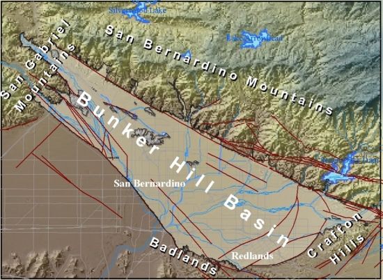 Optimal Basin Management base map showing the San Bernardino area basin.