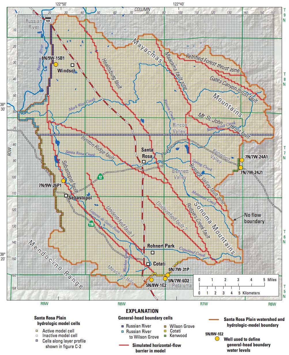 Map of the Santa Rosa Plain hydrologic model grid