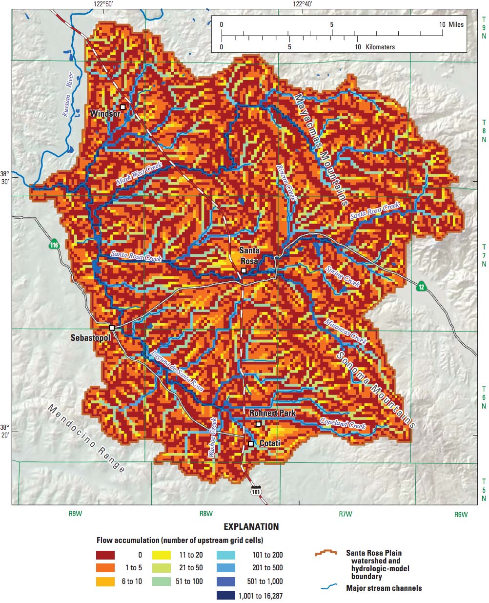Map of the Santa Rosa Plain watershed-component model